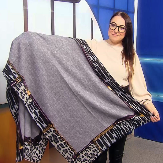Vzorovaná Vlněná šála-šátek, 70 cm x 190 cm, Šedá | -80% Akce na Šperky