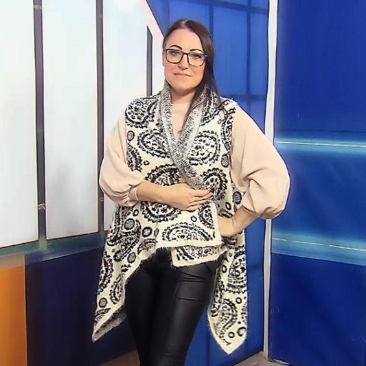 Pletené pončo, 80 cm x 130 cm, Černá a bílá barva | -80% Akce na Šperky