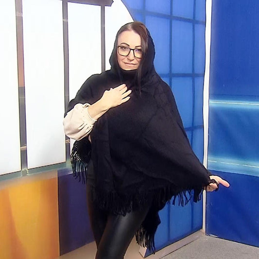 Pletené pončo, 50 cm x 70 cm x 335 cm, černá | -80% Akce na Šperky