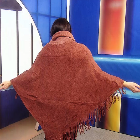 Pletené pončo, 50 cm x 70 cm x 335 cm, Rezavá hnědá | -80% Akce na Šperky