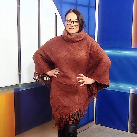 Pletené pončo, 50 cm x 70 cm x 335 cm, Rezavá hnědá | -80% Akce na Šperky