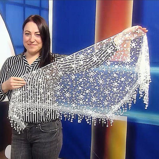 Trojúhelníková Šála-šátek s Třpytivým květinovým vzorem, 45 cm x 45 cm x 170 cm, Bílá | -80% Akce na Šperky