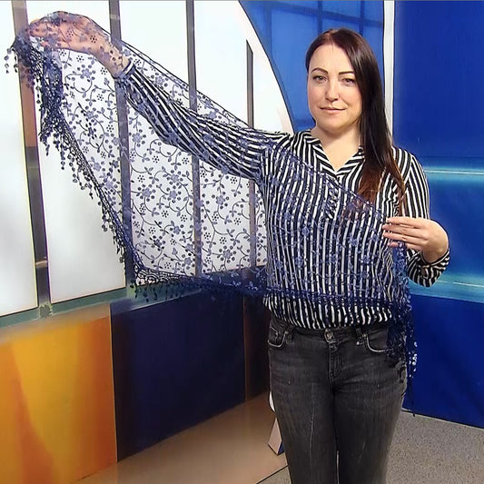 Trojúhelníková Šála-šátek s Třpytivým květinovým vzorem, 45 cm x 45 cm x 170 cm, Tmavě modrá | -80% Akce na Šperky