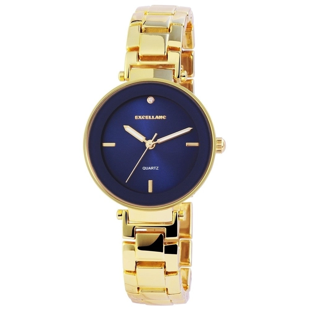 Excellanc dámské hodinky s kovovým řemínkem, zlatá barva, vysoce kvalitní křemenný mechanismus, ciferník modré barvy | -80% Akce na Šperky