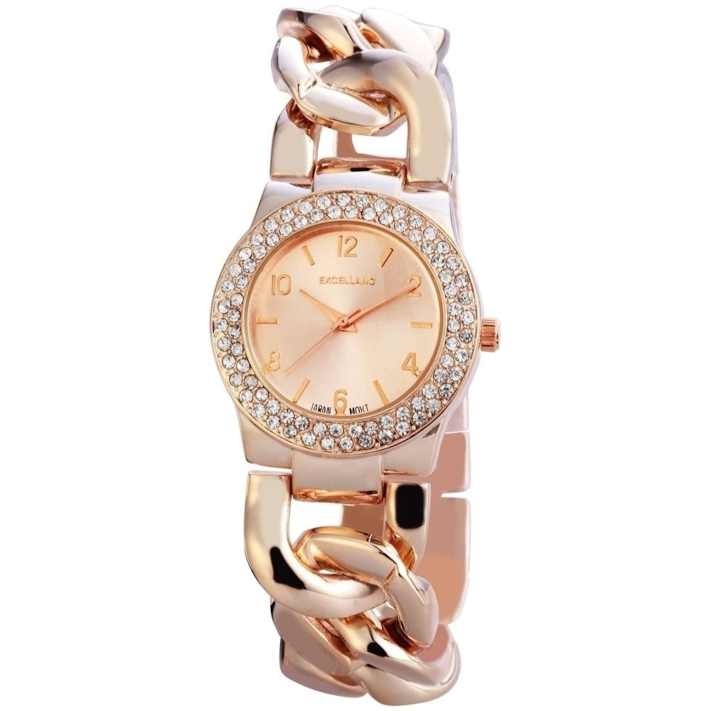 Excellanc dámské hodinky s kovovým řemínkem, barva růžového zlata, vysoce kvalitní křemenný mechanismus, ciferník v barvě růžového zlata | -80% Akce na Šperky