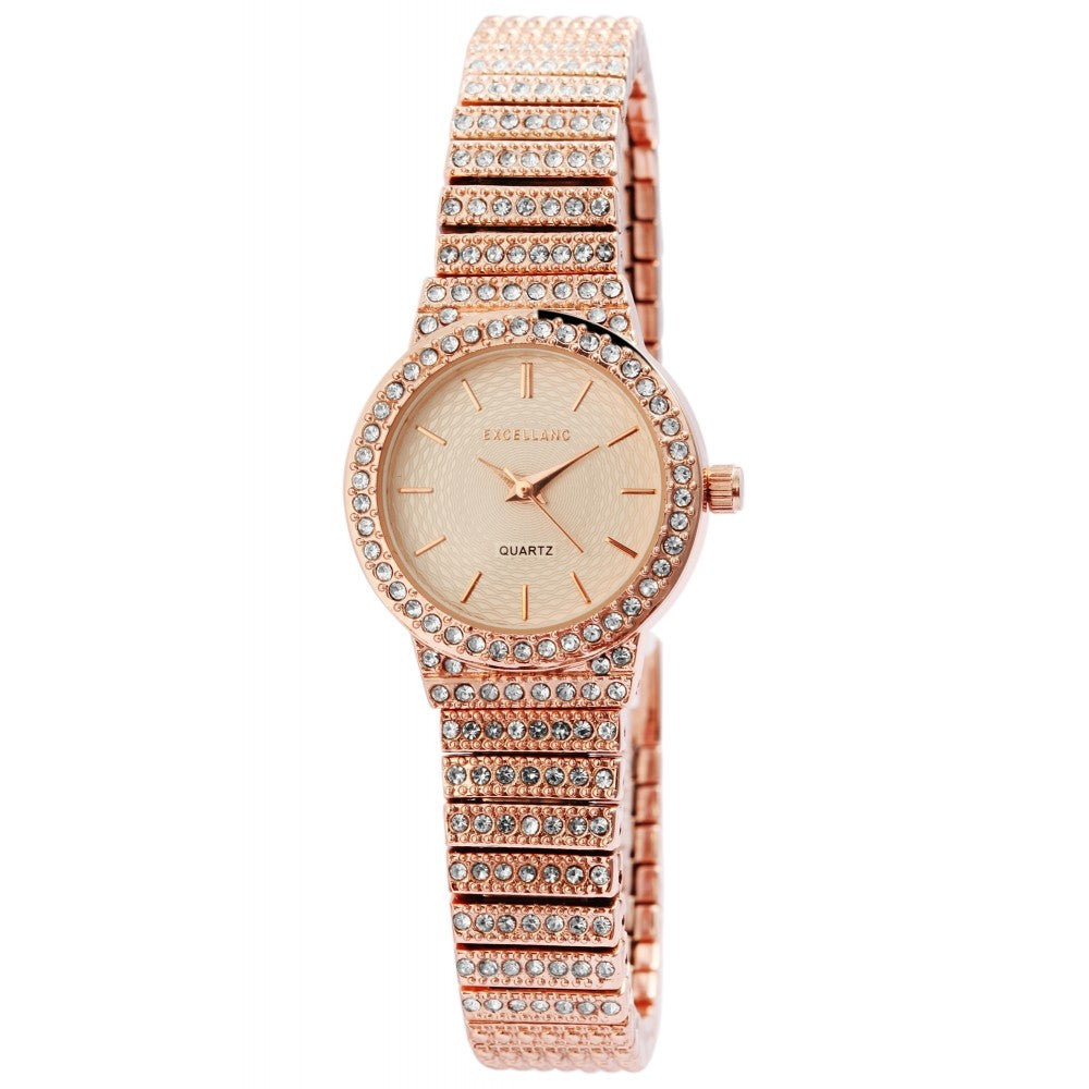 Excellanc dámské hodinky s kovovým řemínkem EX0339, barva růžového zlata, Japonský křemenný mechanismus PC21, ciferník stříbrné barvy | -80% Akce na Šperky