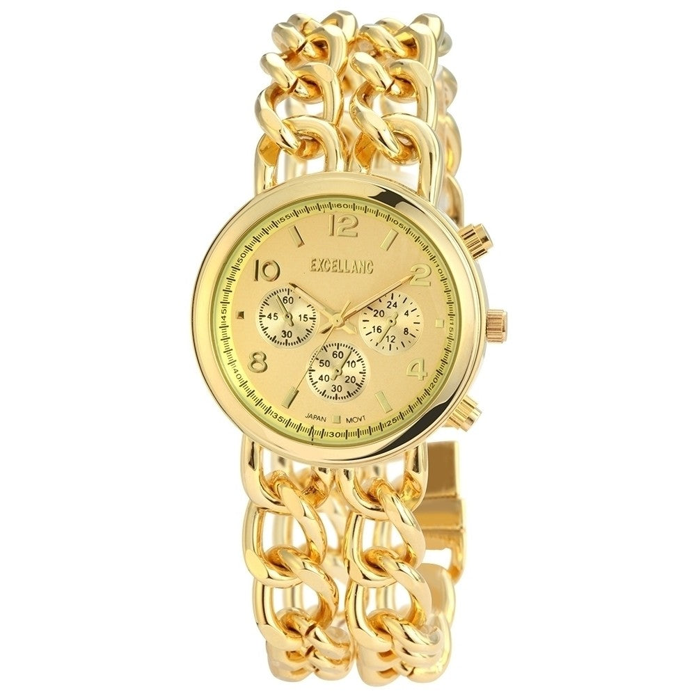 Excellanc dámské hodinky s kovovým řemínkem, zlatá barva, vysoce kvalitní křemenný mechanismus, ciferník žluté barvy | -80% Akce na Šperky