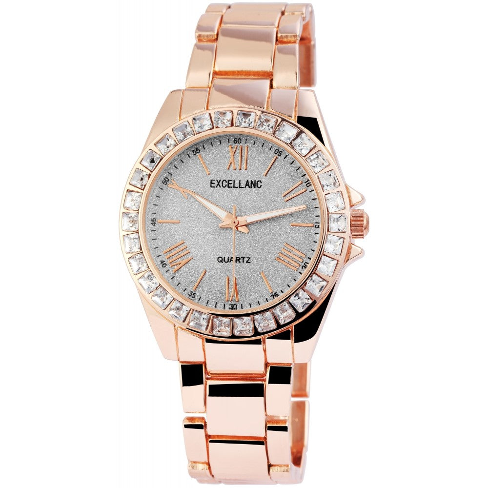Excellanc dámské hodinky s kovovým řemínkem EX0492, barva růžového zlata, ciferník šedé barvy | -80% Akce na Šperky