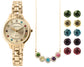 Excellanc Dámská dárková sada Hodinek, 5 párů náušnic a 1 náhrdelníku, s Emporia Krystaly několika barev, Zlatá barva