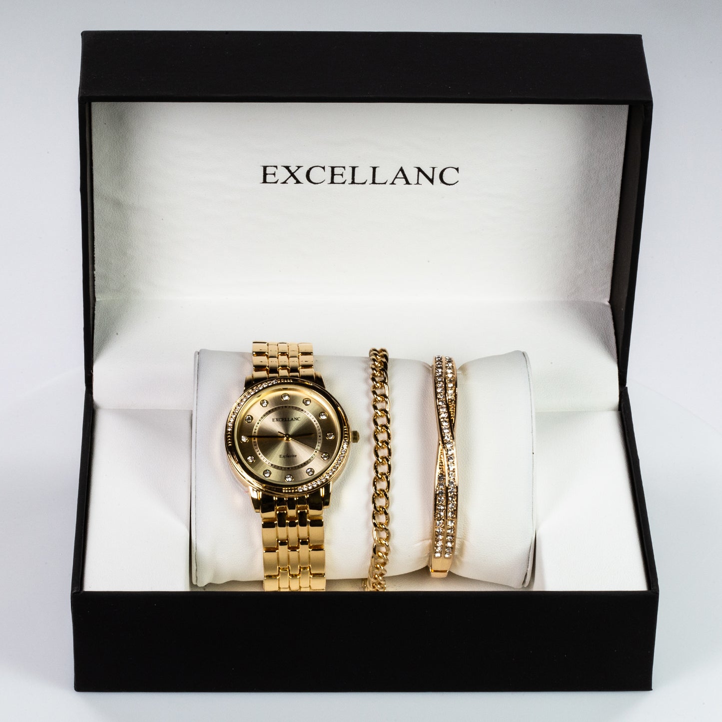 Excellanc gift set, ladies, watch, bracelet, bangle, gold-colored | -80% Akce na Šperky