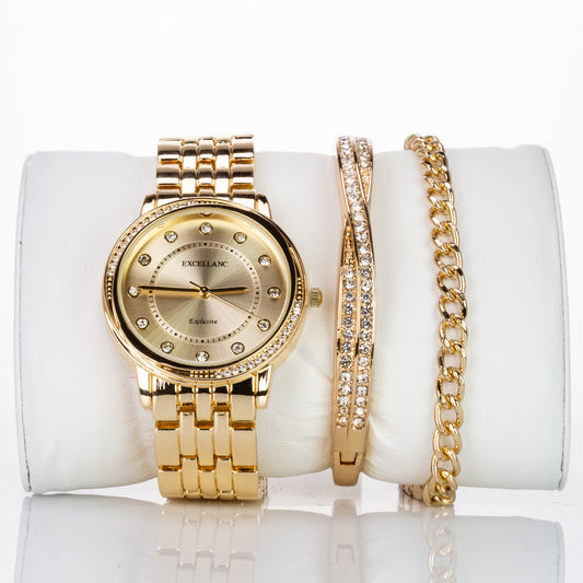 Excellanc gift set, ladies, watch, bracelet, bangle, gold-colored | -80% Akce na Šperky