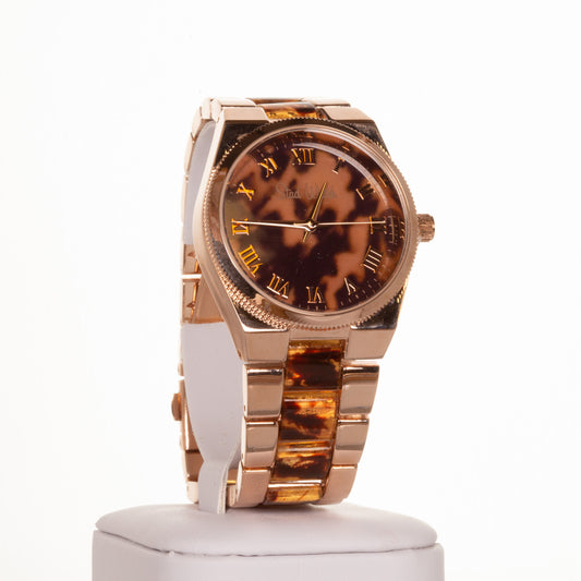 Dámské hodinky v barvě růžového zlata s tygřími proužky a ciferníkem s římskými číslicemi | -80% Akce na Šperky