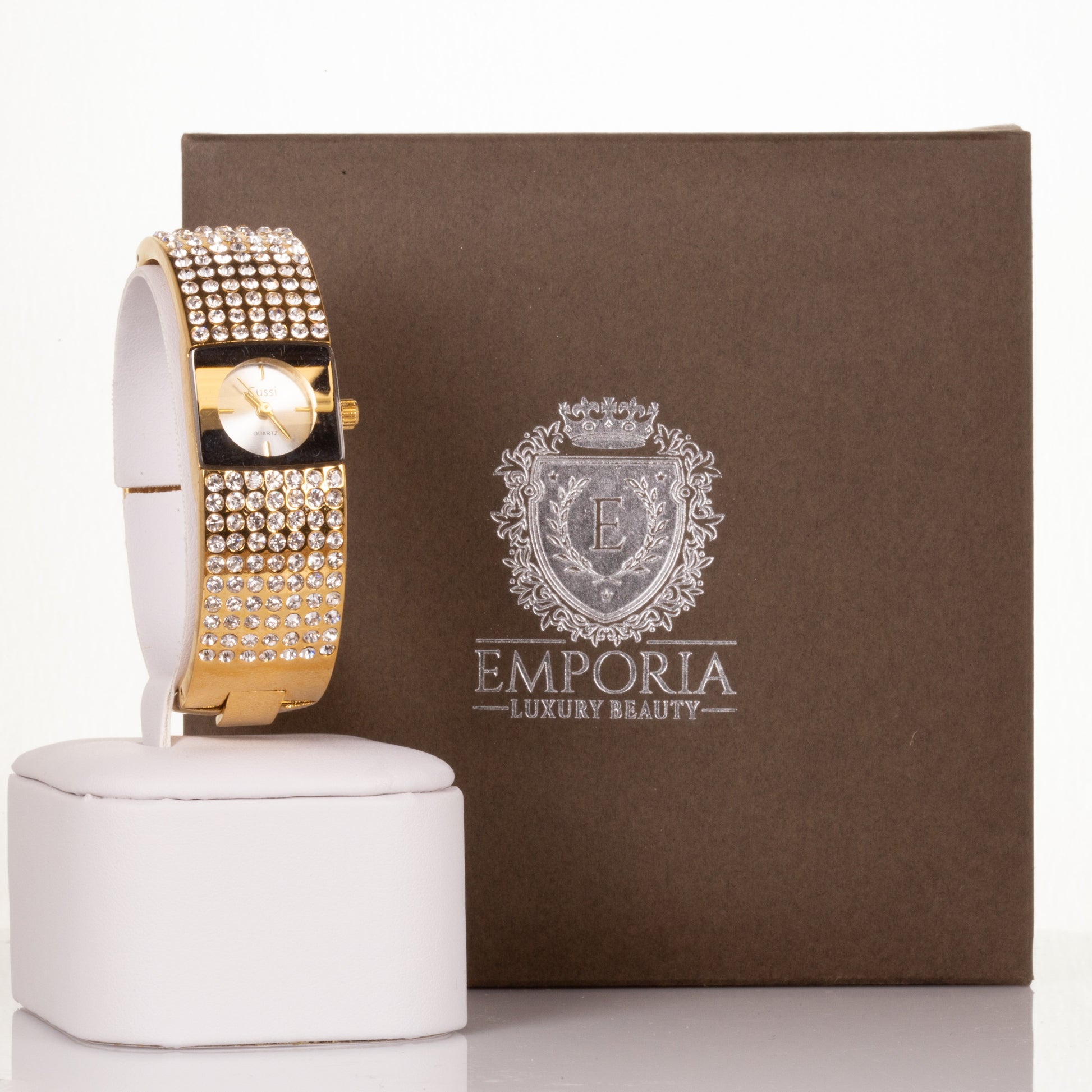 CUSSI dámské hodinky ve zlaté barvě se 7 řadami krystalů křemene | -80% Akce na Šperky