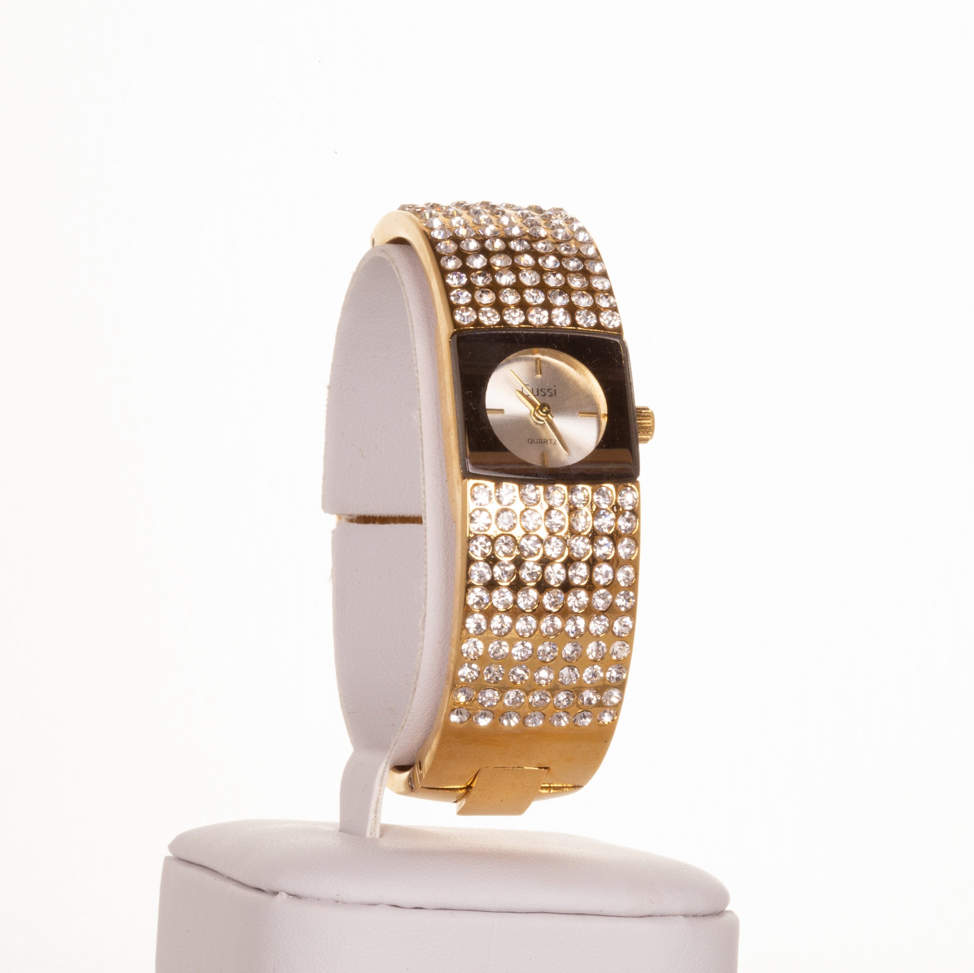 CUSSI dámské hodinky ve zlaté barvě se 7 řadami krystalů křemene | -80% Akce na Šperky