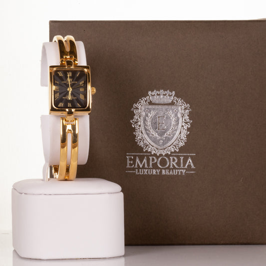 AW dámské hodinky v barvě zlata s černým ciferníkem s římskými číslicemi | -80% Akce na Šperky