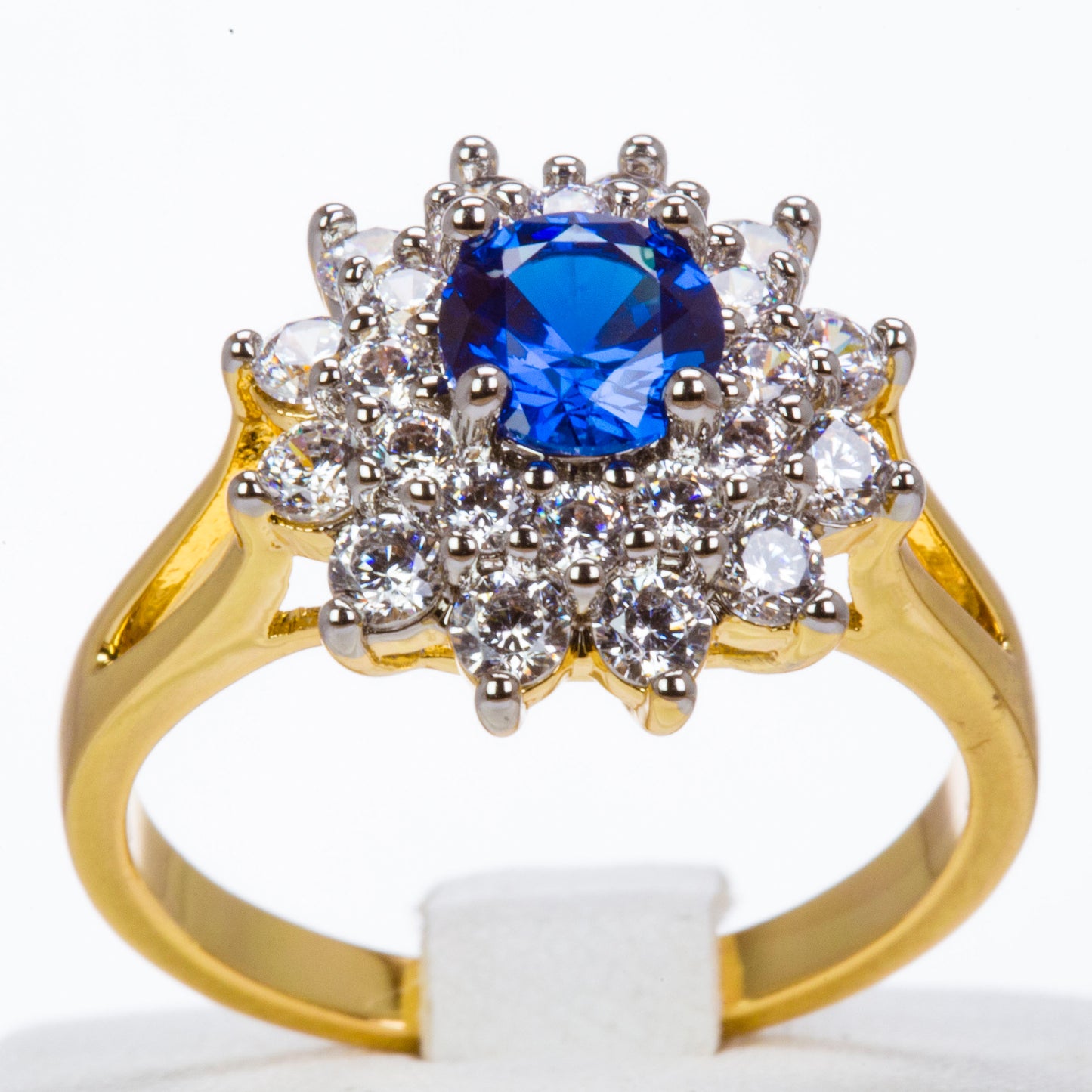 Pozlacený Slitinový Prsten s Modrým Emporia® Křišťálem a Bílým Emporia® Křišťálem | -80% Akce na Šperky