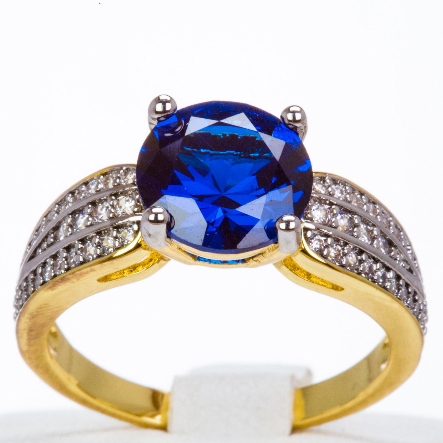 Pozlacený Slitinový Prsten s Modrým Emporia® Křišťálem a Bílým Emporia® Křišťálem | -80% Akce na Šperky