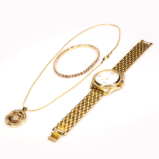 Pozlacená slitina - Sada s Bílým Emporia® Křišťálem ( Náhrdelník+Náramek )