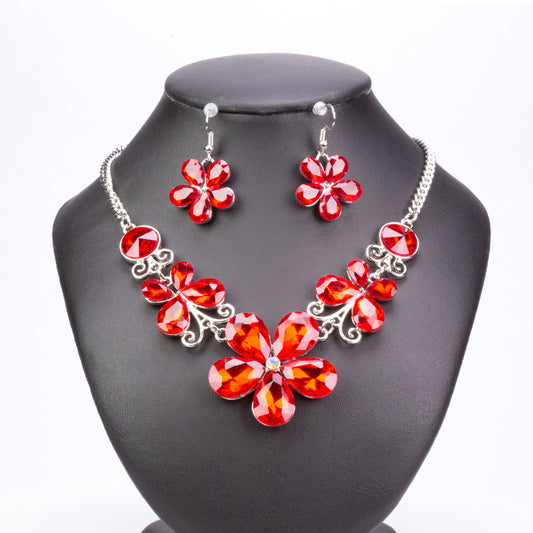 Bílým Pozlacená slitina - Sada s Červeným Emporia® Křišťálem ( Náhrdelník+Náušnice )