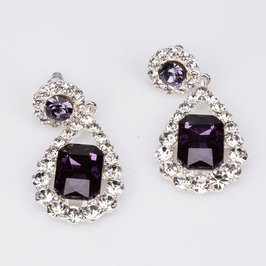 Bílým Pozlacená slitina - Sada s Fialovým Emporia® Křišťálem a Bílým Emporia® Křišťálem ( Náhrdelník+Náušnice )