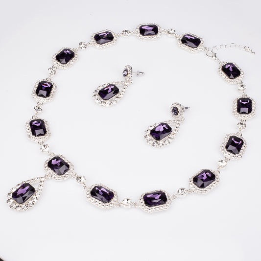 Bílým Pozlacená slitina - Sada s Fialovým Emporia® Křišťálem a Bílým Emporia® Křišťálem ( Náhrdelník+Náušnice )