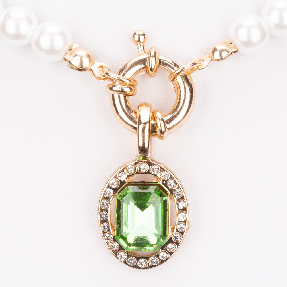 Sada pozlaceného korálkového náhrdelníku se 3 vyměnitelnými přívěsky s červeným/modrým/zeleným krystalem Emporia®.