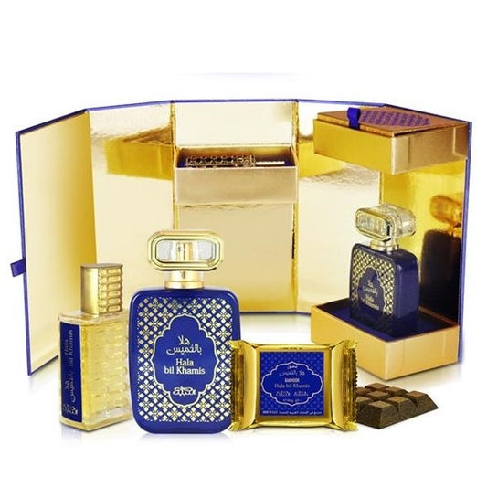 50 ml Eau de Parfum + 20ml Parfémový Olej + 40g Bakhoor Hala Bil Khamis DÁRKOVÉ BALENÍ  Dřevitá-Kořeněná-Květinová Vůně pro Muže a Ženy | -80% Akce na Šperky