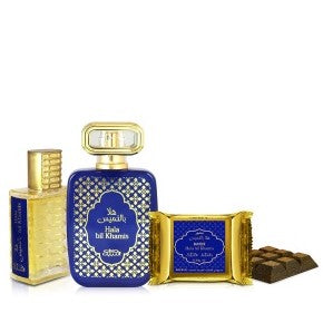 50 ml Eau de Parfum + 20ml Parfémový Olej + 40g Bakhoor Hala Bil Khamis DÁRKOVÉ BALENÍ  Dřevitá-Kořeněná-Květinová Vůně pro Muže a Ženy | -80% Akce na Šperky