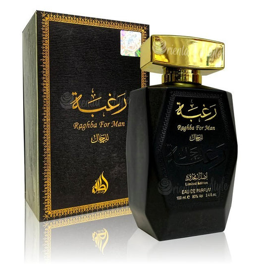100ml Eau de Perfume Raghba Intense Oriental Sweet and Woody Fragrence for Men (Top: Lemon, Lemon Verbena, Iris / Middle: Violet, Sweet / Base: Woody, Amber, Cedar, Sandalwood, Leather) | -80% Akce na Šperky
