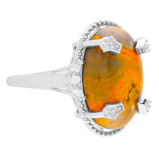 Stříbrný Prsten s Bumble Bee Jaspisem a Přírodním Zirkonem | -80% Akce na Šperky