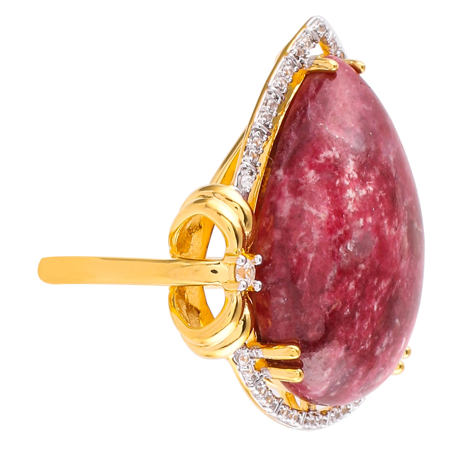 Pozlacený Stříbrný Prsten s Thulitem a Přírodním Zirkonem | -80% Akce na Šperky
