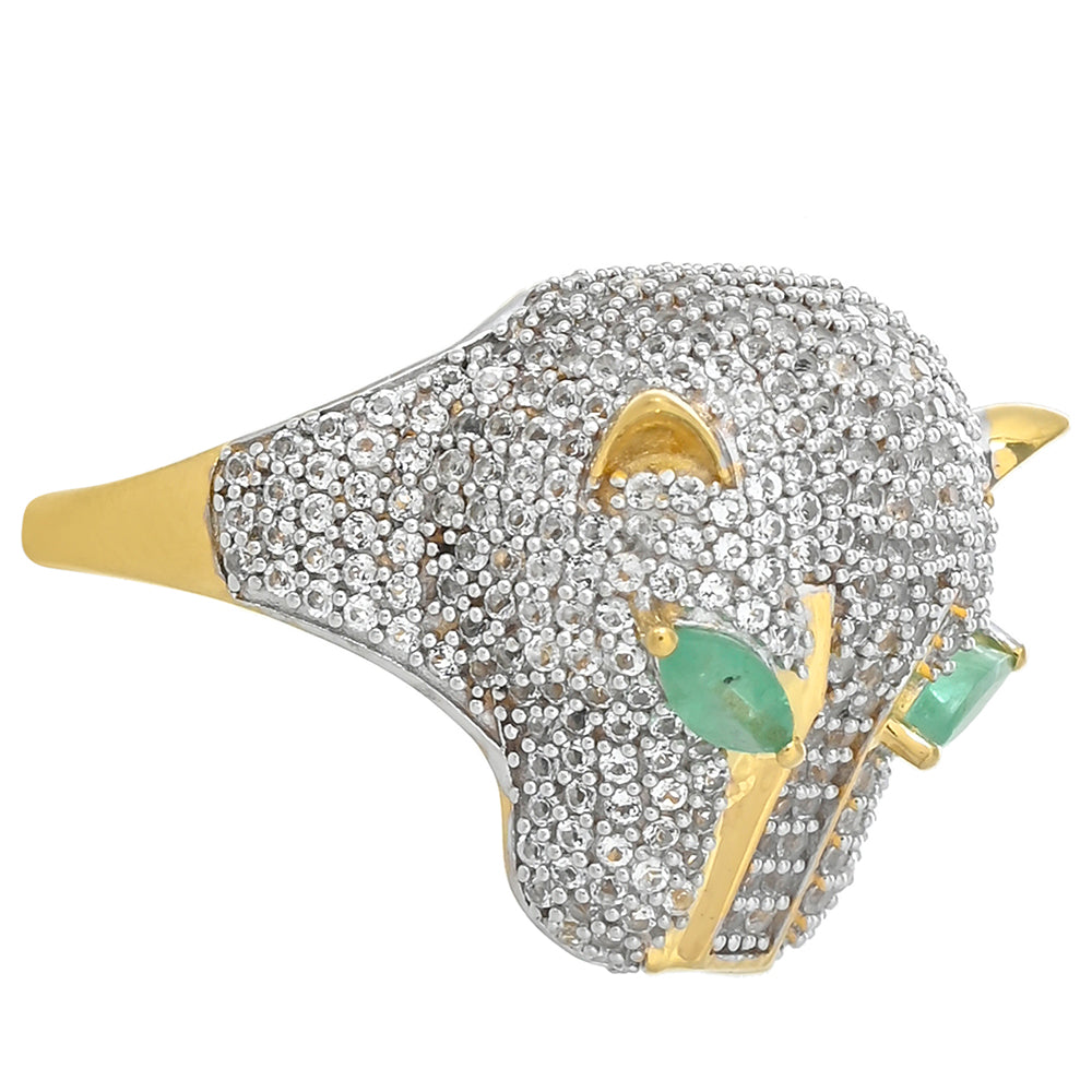 Pozlacený Stříbrný Prsten s Brazilským Smaragdem a Bílým Topazem