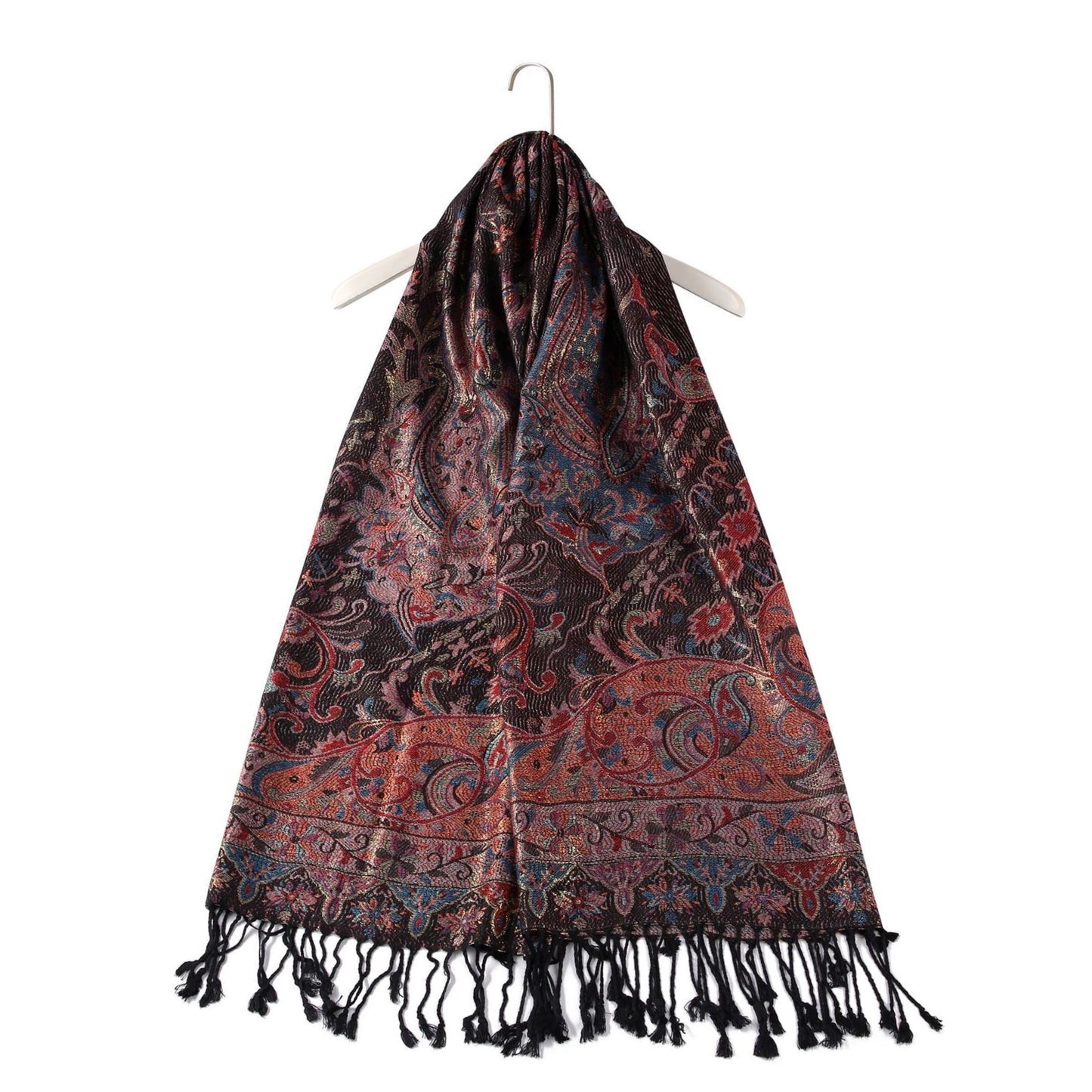 Šála-šátek ze 100% Pravého Pashmina Kašmíru, 70 cm x 180 cm, Černá s barevným vzorem | -80% Akce na Šperky