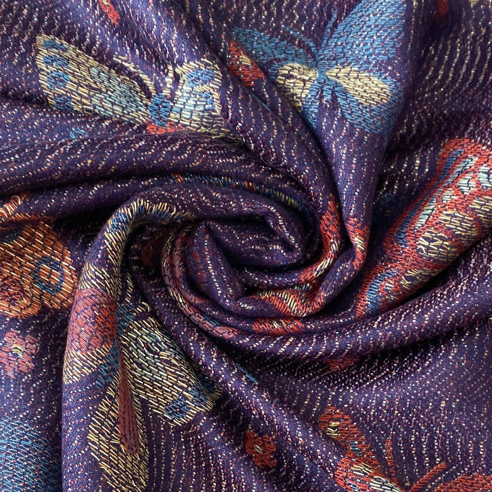 Šála-šátek ze 100% Pravého Pashmina Kašmíru, 70 cm x 170 cm, Lesklá tmavě modrá s motýlím vzorem | -80% Akce na Šperky