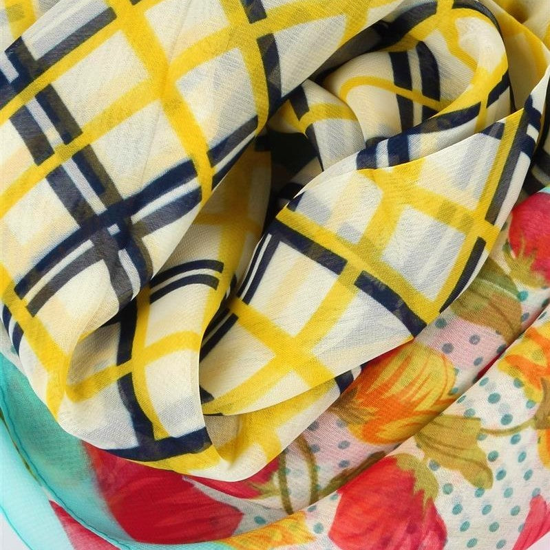 Zimní Šála-šátek s Veselým Kostkovaným a Květinovým vzorem, 50 cm x 160 cm | -80% Akce na Šperky