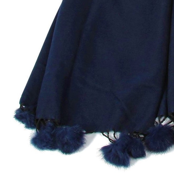 Šála-šátek s Pravou Pom Pom Kožešinou, 60 cm x 170 cm, Námořnická modrá | -80% Akce na Šperky