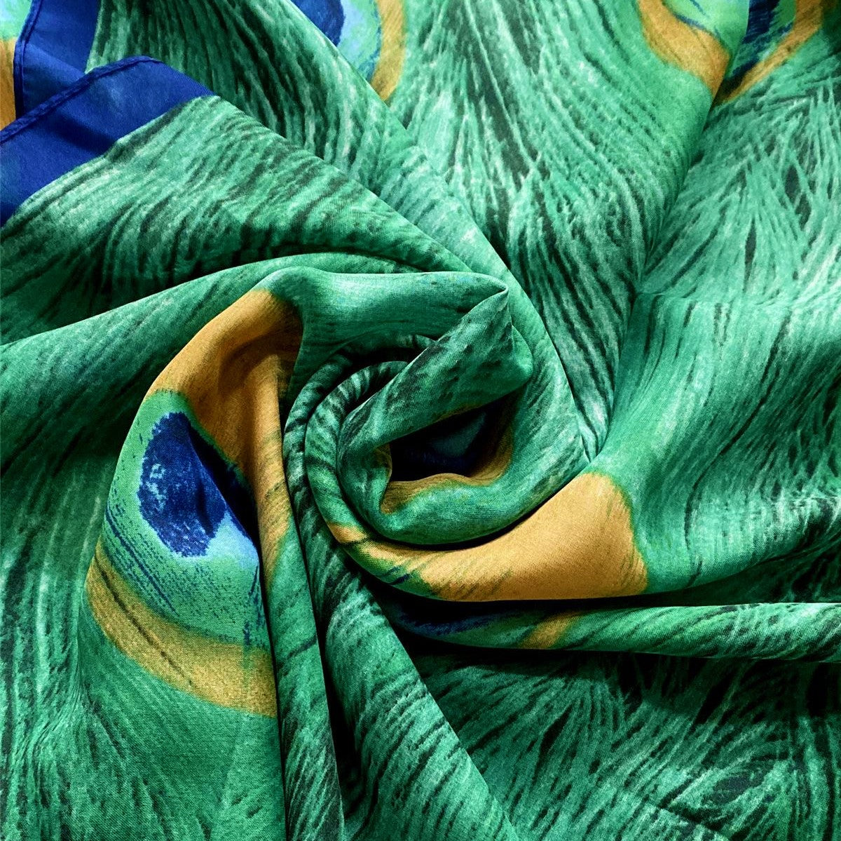 Hedvábná Šála-šátek, 90 cm x 180 cm, Paví pero, Zelená | -80% Akce na Šperky