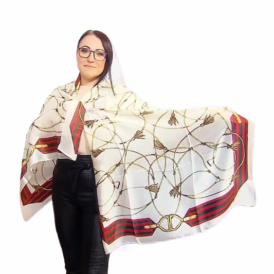 Šála-šátek ze 100% Pravého Hedvábí, 90 cm x 180 cm, Krémová | -80% Akce na Šperky