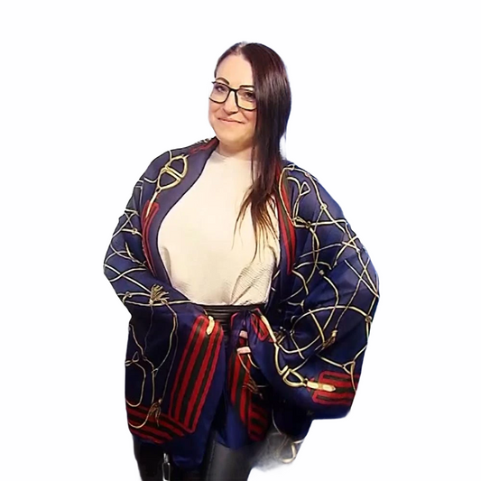 Šála-šátek ze 100% Pravého Hedvábí, 90 cm x 180 cm, Námořnická modrá se zlatým řetězem | -80% Akce na Šperky