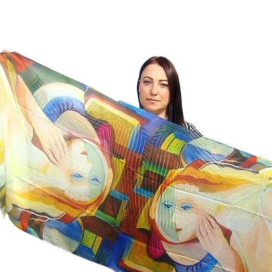 Bavlněná Šála-šátek, 70 cm x 180 cm, Picasso - Abstraktní portrét | -80% Akce na Šperky