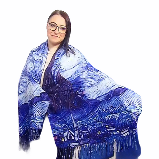 Vlněná šála-šátek, 70 cm x 180 cm, Van Gogh - Starry Night | -80% Akce na Šperky