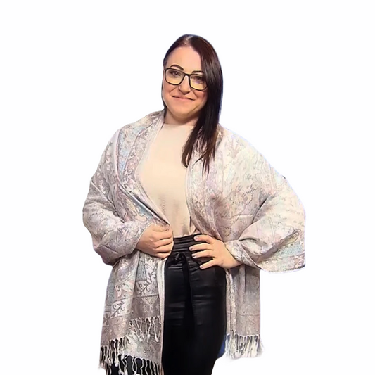 Šála-šátek ze 100% Pravého Pashmina Kašmíru, 70 cm x 180 cm, Lesklá Růžovo-bílá | -80% Akce na Šperky