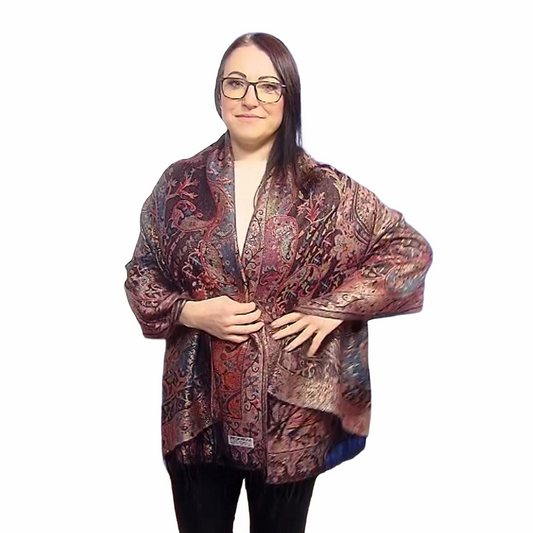 Šála-šátek ze 100% Pravého Pashmina Kašmíru, 70 cm x 180 cm, Černá s barevným vzorem | -80% Akce na Šperky