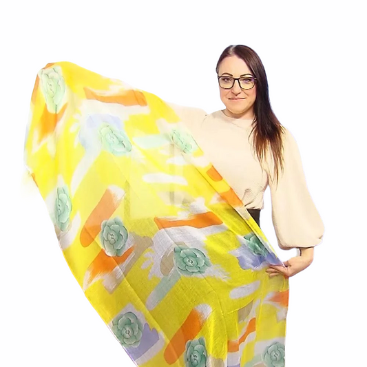 Šála-šátek s květinovým vzorem, žlutá, 80 cm x 180 cm | -80% Akce na Šperky