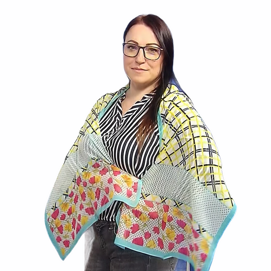 Zimní Šála-šátek s Veselým Kostkovaným a Květinovým vzorem, 50 cm x 160 cm | -80% Akce na Šperky