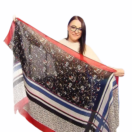 Kostkovaná a Květinová Šála-šátek, 90 cm x 180 cm | -80% Akce na Šperky