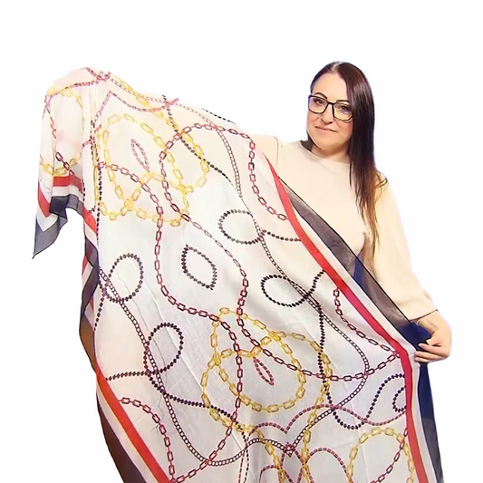 Bavlněná Šála-šátek, 90 cm x 180 cm, Motiv řetězu | -80% Akce na Šperky