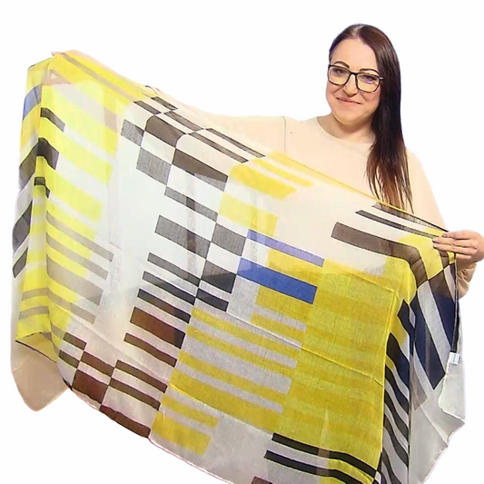 Žluto-Černá Šála-šátek s abstraktním obdélníkovým vzorem, 80 cm x 180 cm | -80% Akce na Šperky