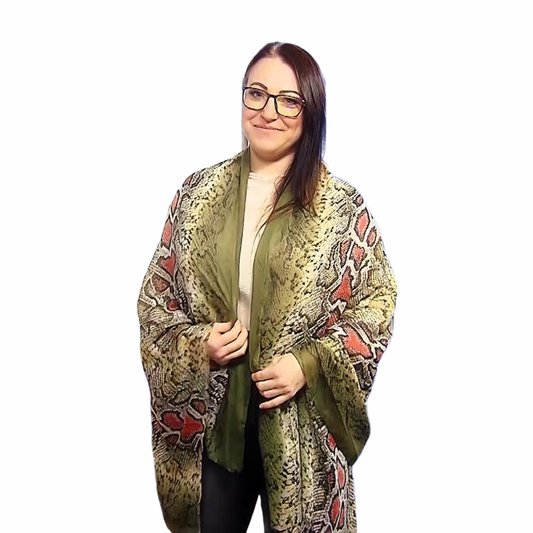 Zelená Šála-šátek s Hadím vzorem, 90 cm x 190 cm | -80% Akce na Šperky