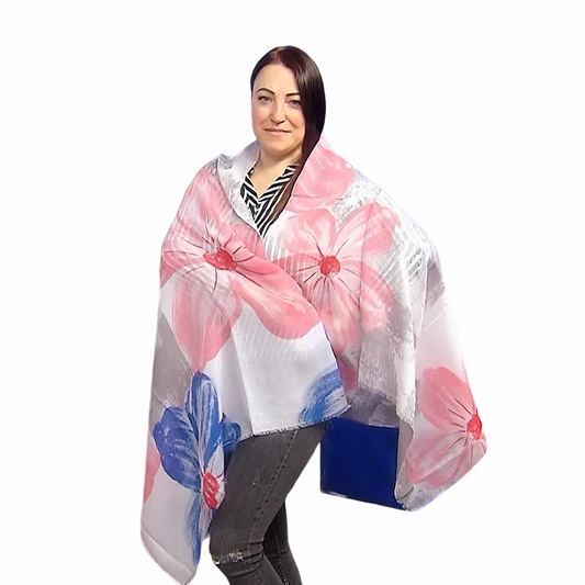 Bavlněná Šála-šátek, 85 cm x 180 cm, Květinový vzor, Korál | -80% Akce na Šperky